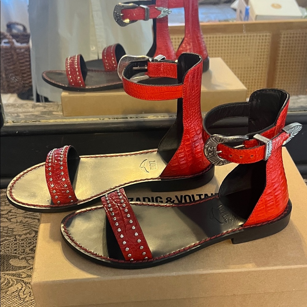 Zadig & Voltaire Red Studded Sandals - Picture 2 of 7